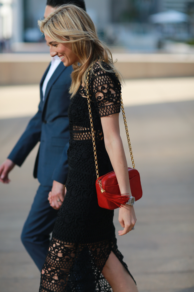 Crochet Lace Dress, Express, Red Chanel Vintage Bag, Date Night Outfit, NYC Street Style