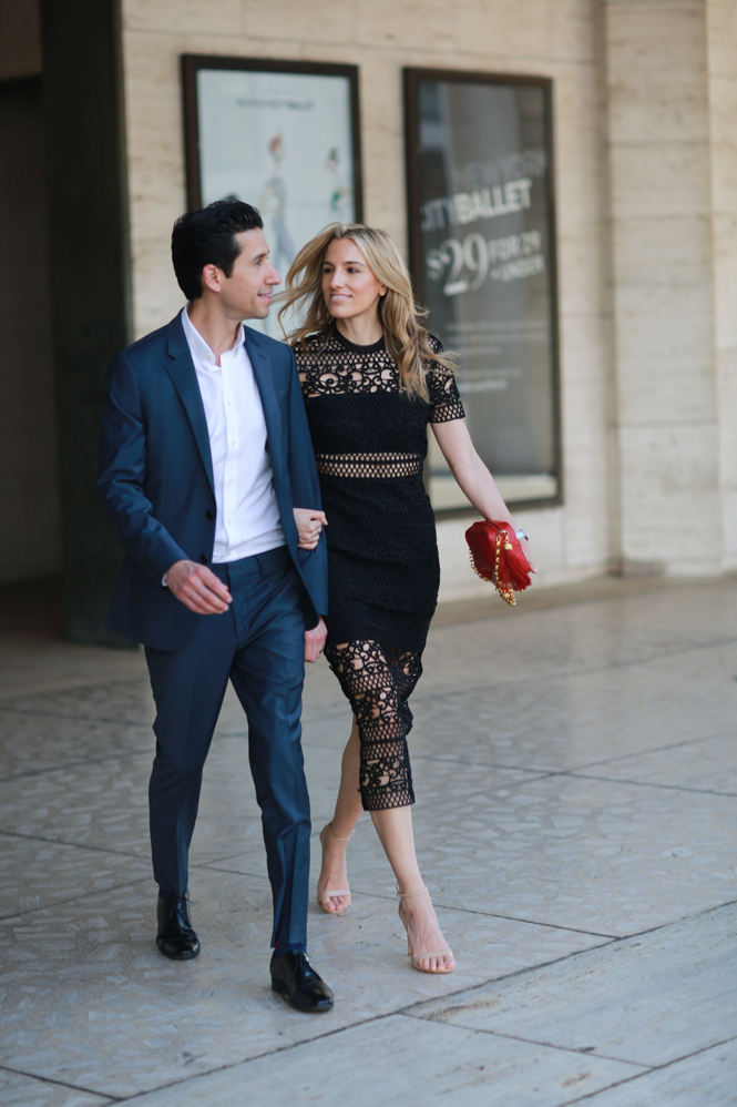NYC Street Style, Ballet, Date Night Outfit, Express Runway, Suit, Express, Black Crochet Lace Dress, Innovator Suit 