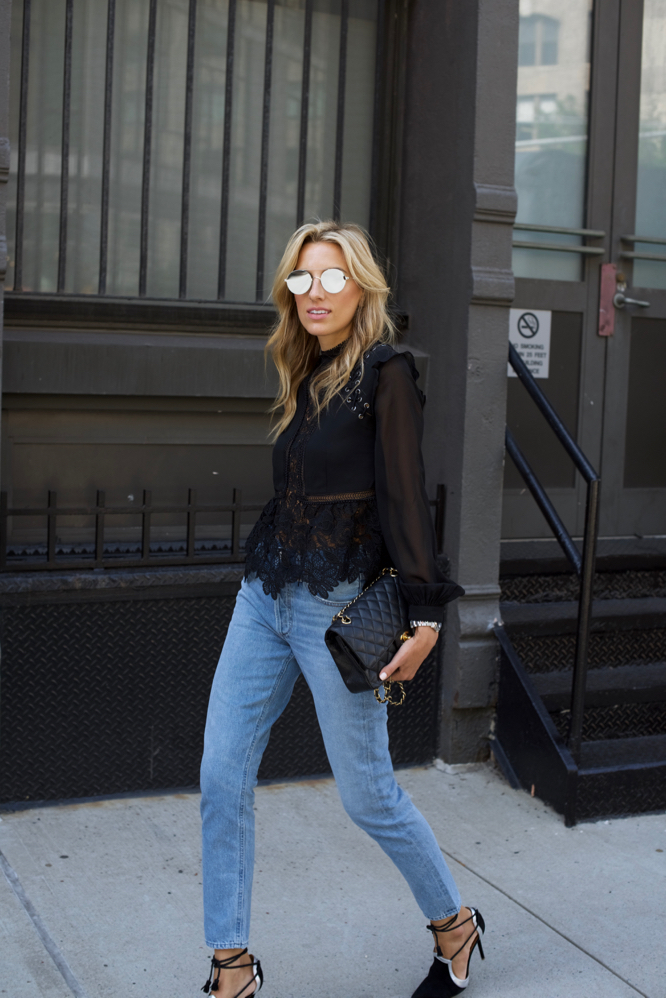 nyfw, self-portrait high-waisted jeans, malone souliers shoes, New York Fashion Week, Street Style