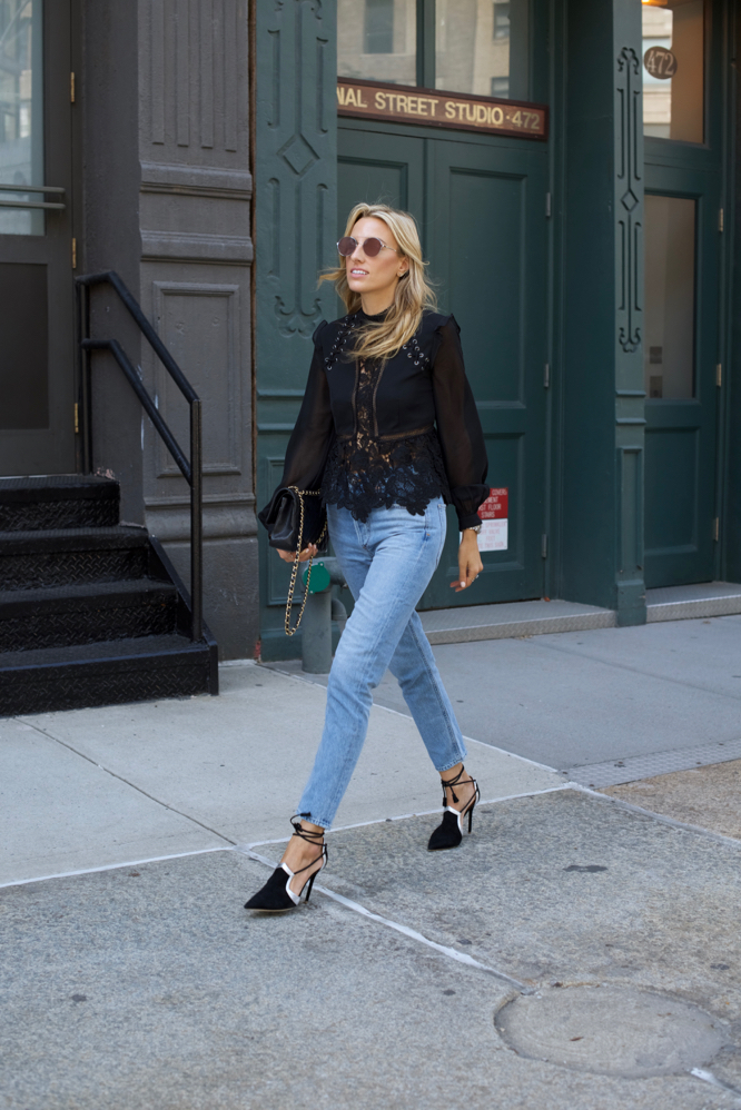  nyfw, self-portrait high-waisted jeans, malone souliers shoes, New York Fashion Week, Street Style