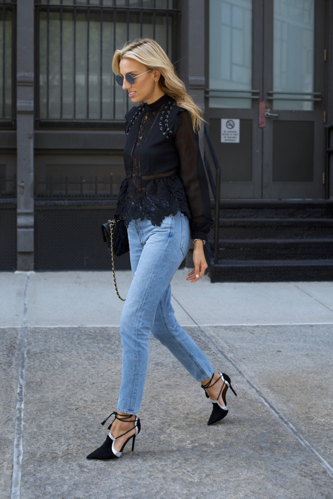 nyfw, self-portrait high-waisted jeans, malone souliers shoes, New York Fashion Week, Street Style