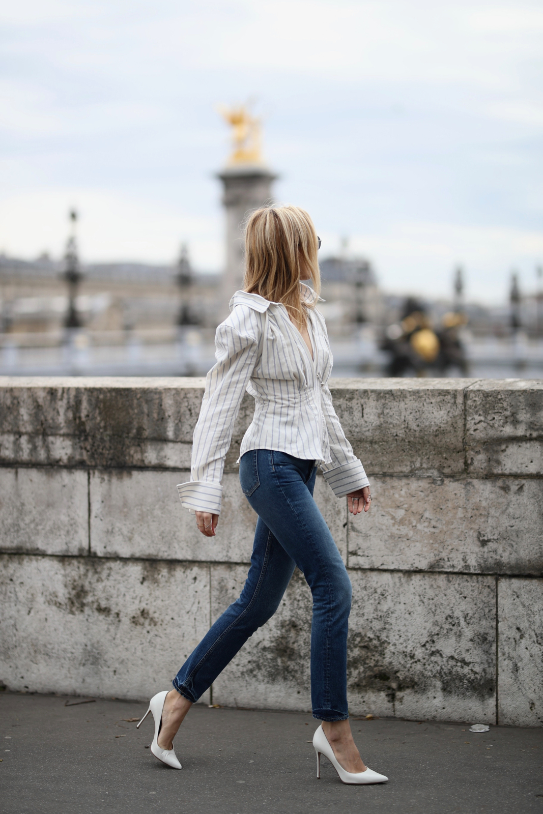 Alexander III Bridge - Paris, Travel, Jacquemus top, Grlfrnd Denim, White pumps, paris fashion week